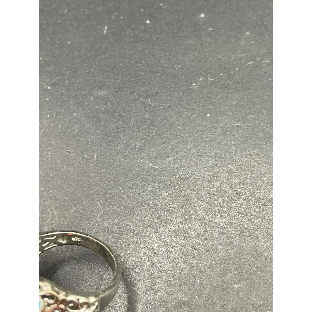 Vintage 925 Sterling Silver 3 Stone Sleeping Beauty Blue Turquoise Ring Sz 10.25
